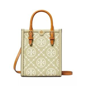 NWT Tory Burch Mini T Monogram Contrast Embossed Leather Tote Crossbody Bag